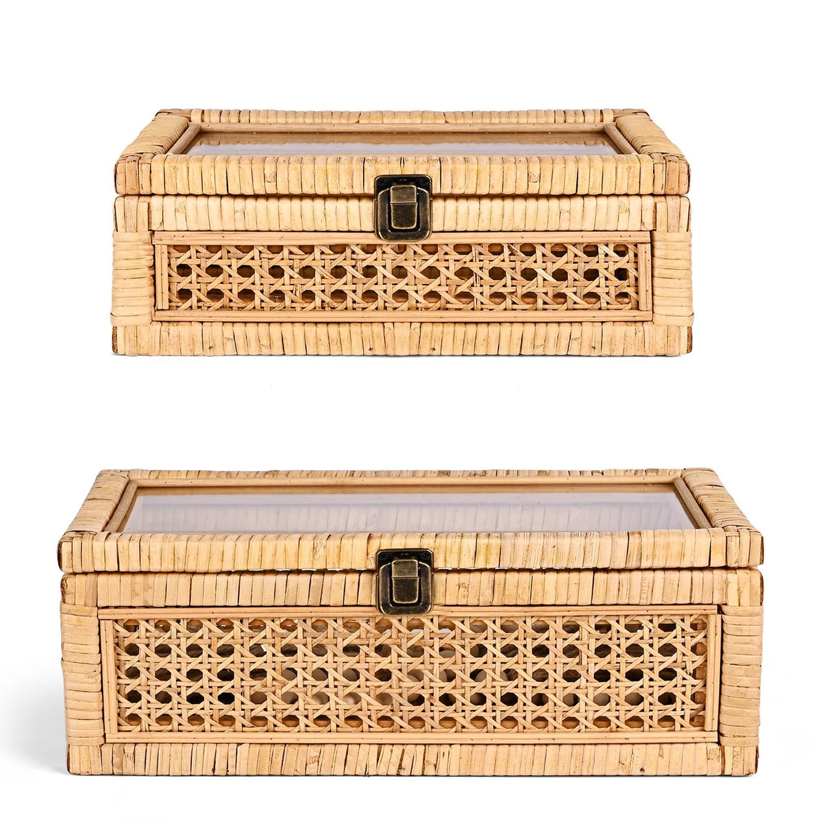 HUAXIN CRAFT H front display box showing woven rattan and glass lid for decorative storage
