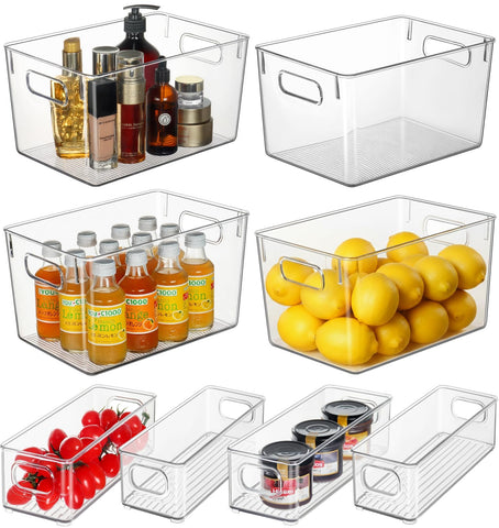 Hudgan front packaging showing full 8-piece clear bin set and contents visible