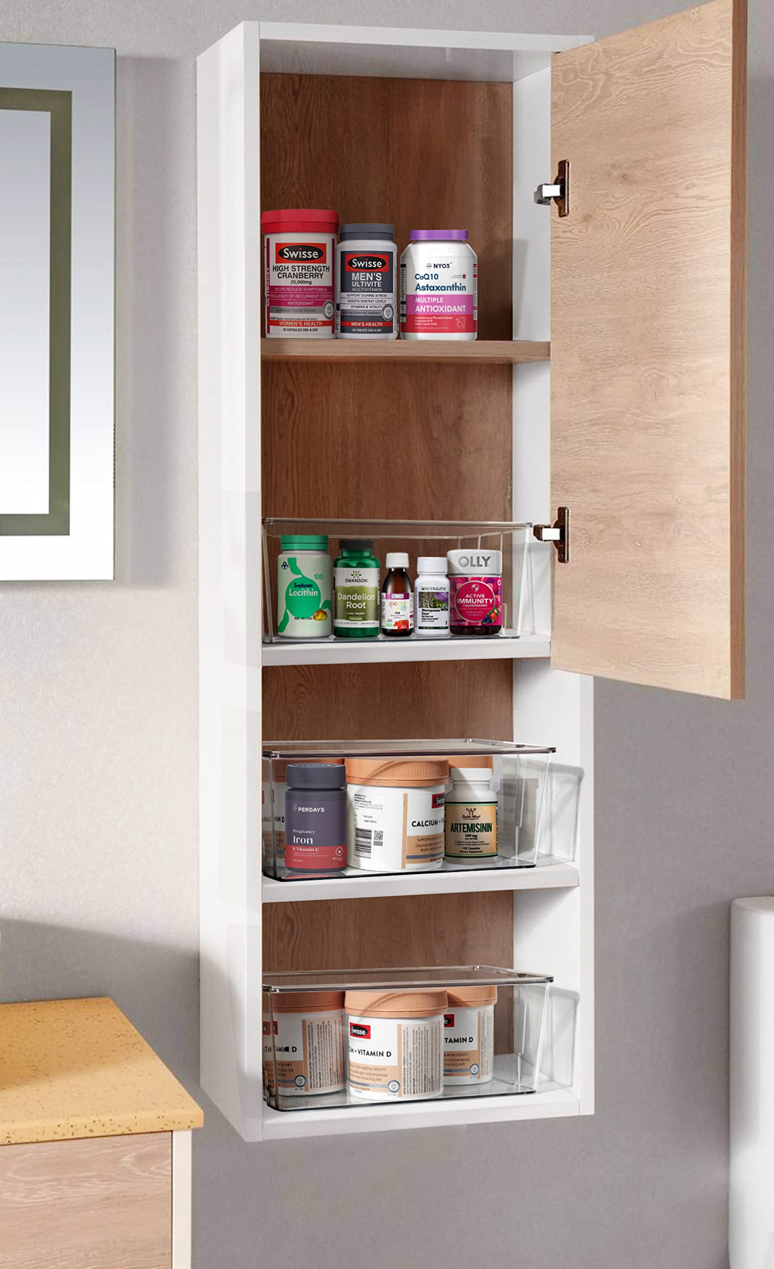 Hudgan organized medicine cabinet showcasing tidy storage and quick retrieval