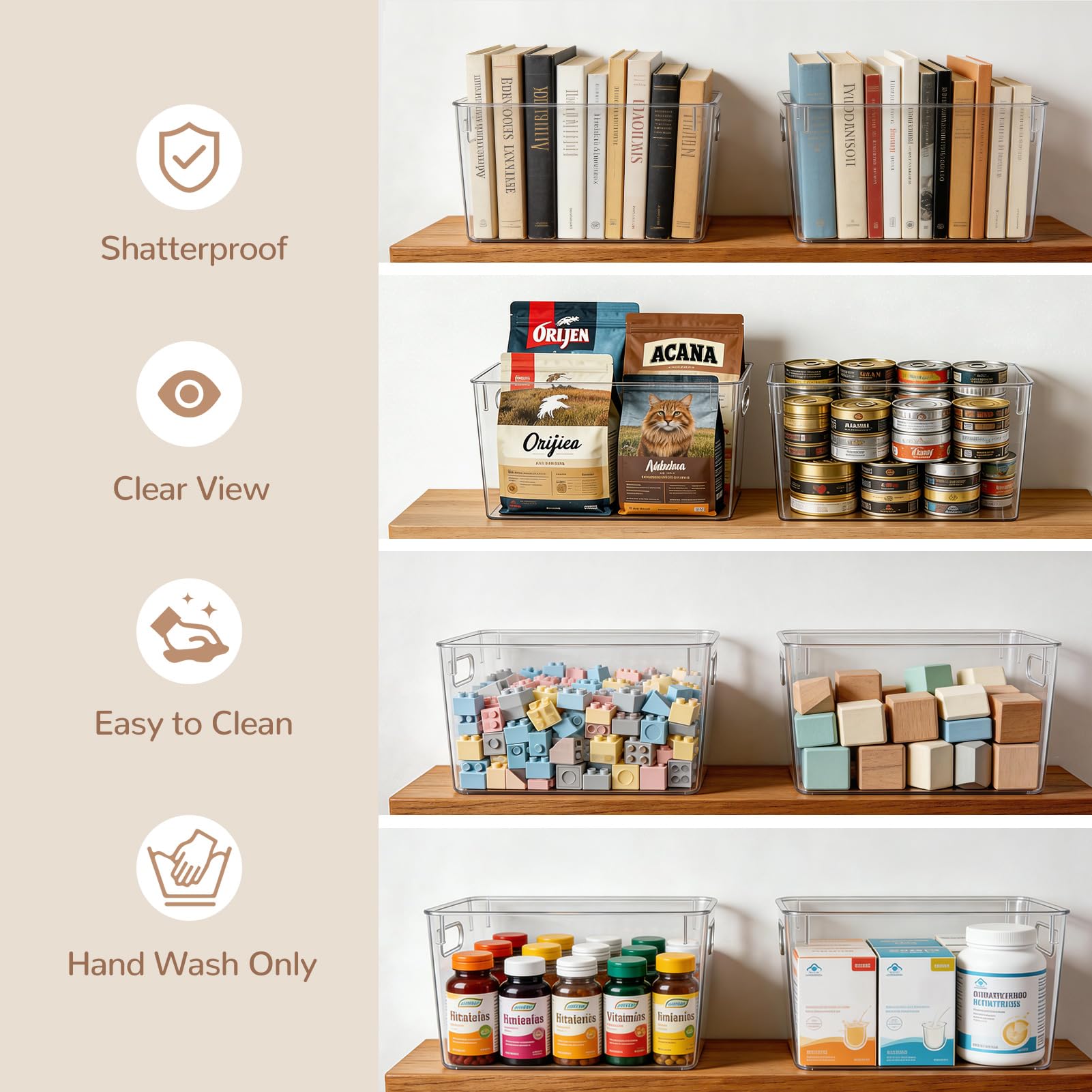 Hudgan bins filled with pantry items for quick visual organization