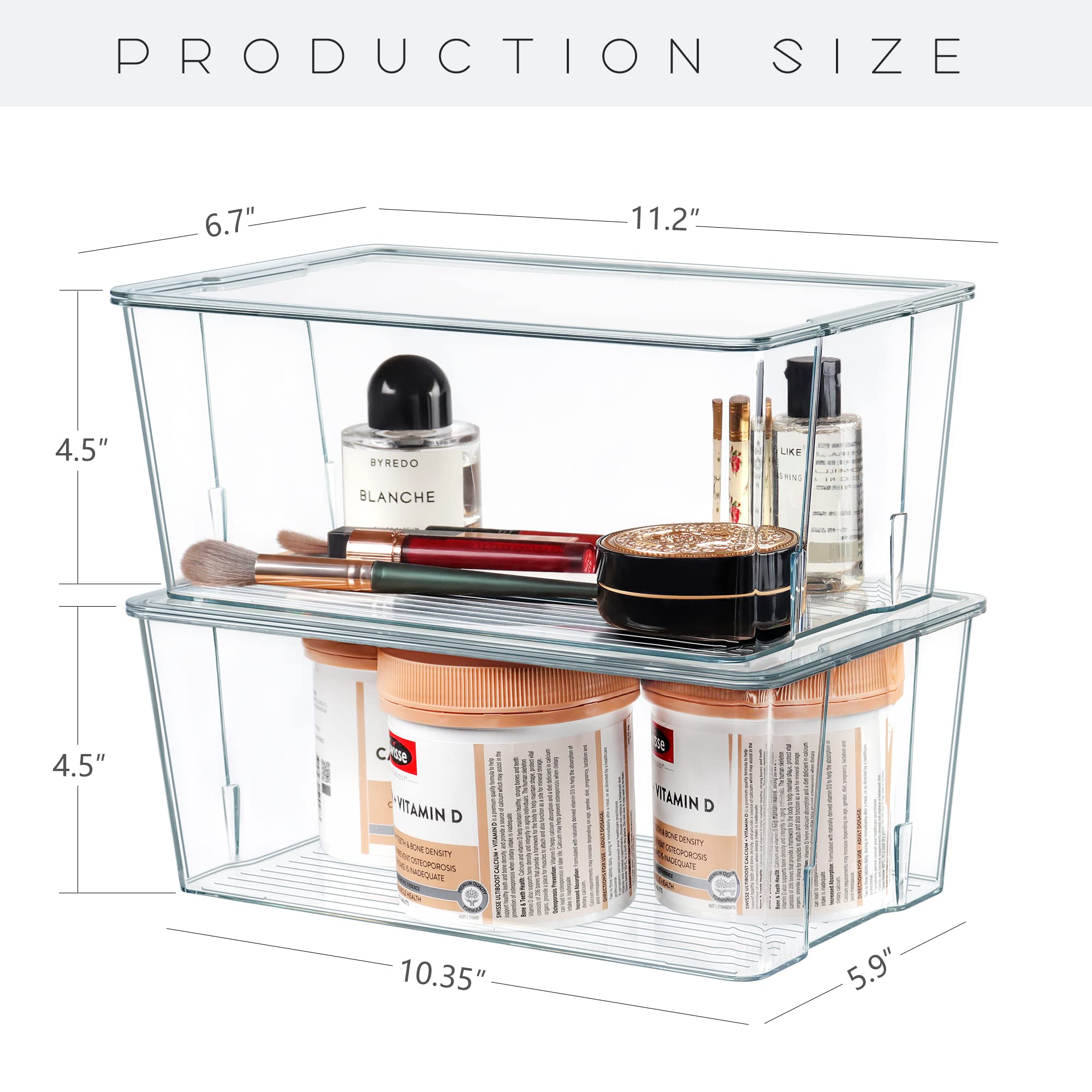 Hudgan side profile illustrating dimensions and shelf-friendly height benefit