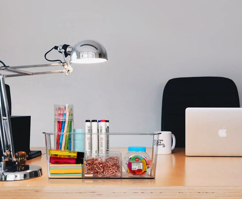 Hudgan stacked containers on a shelf saving space and adding tidy aesthetic benefit