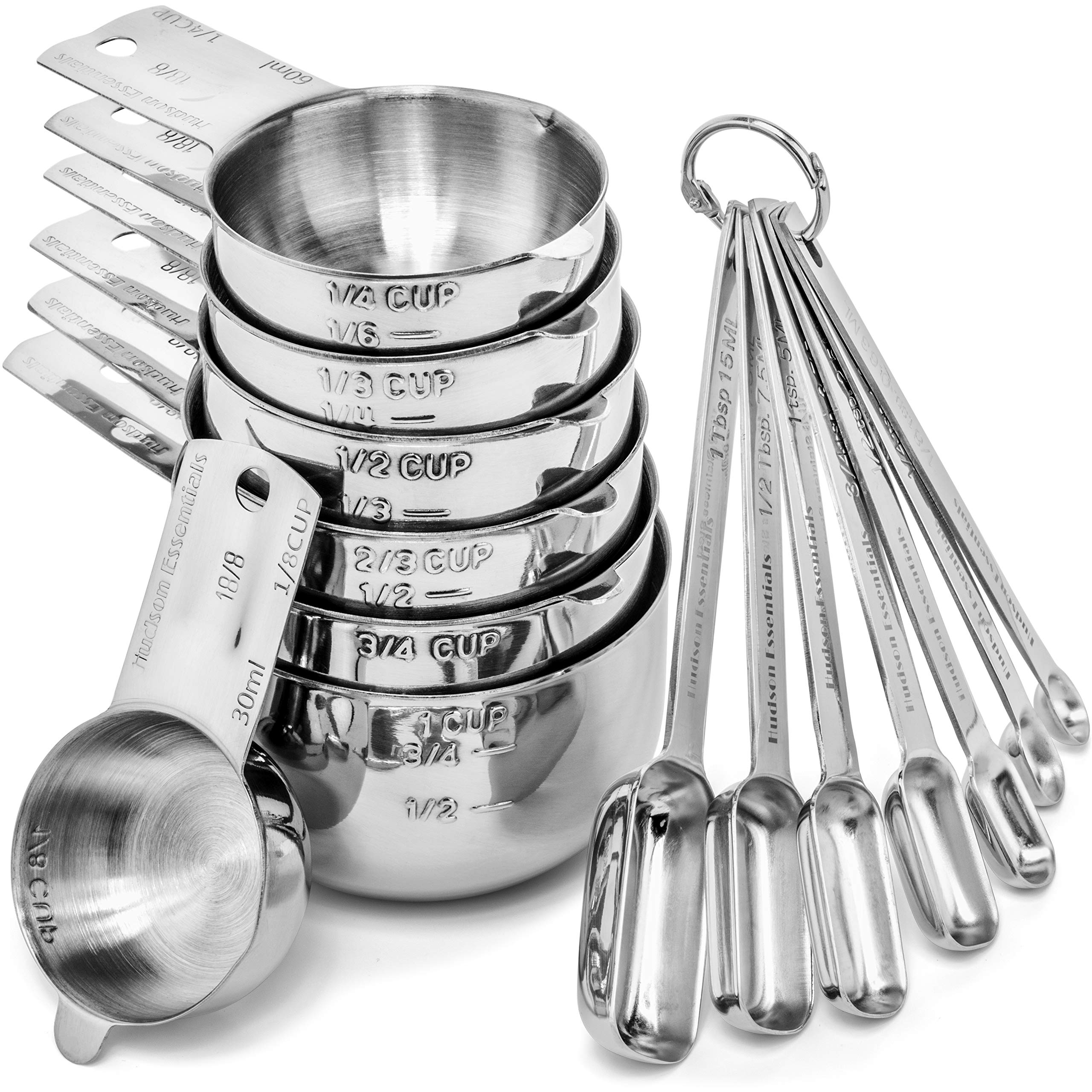 Hudson Essentials front view of stacked cups and spoons showing compact storage benefit