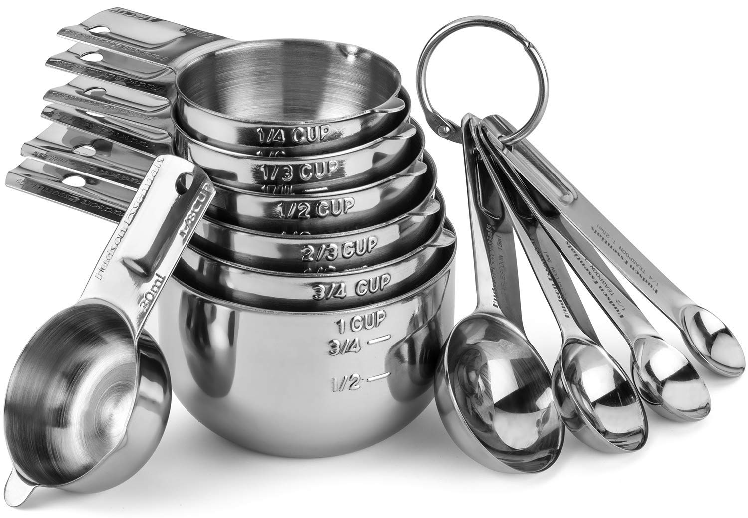 Hudson Essentials front view of full 11-piece set showing all cups and spoons, durable and complete