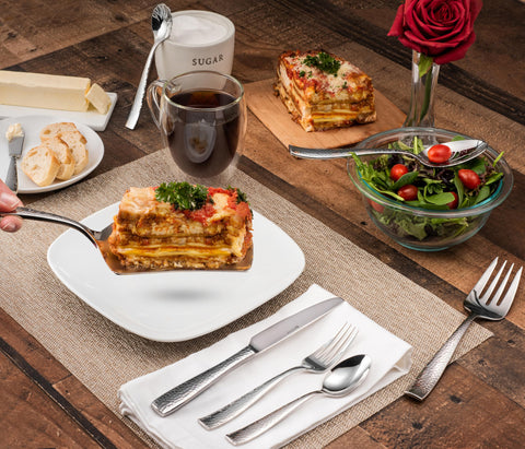 Hudson Essentials lasagna server lifting a slice to show sturdy support
