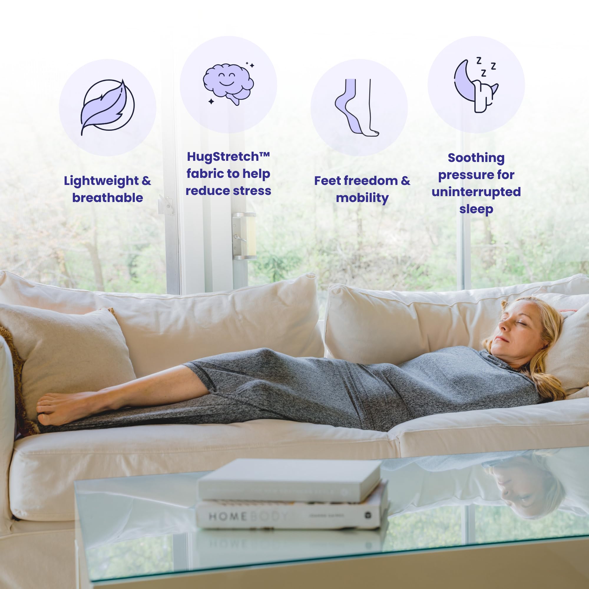 Hug Sleep foot pocket detail highlighting easy movement and secure leg comfort