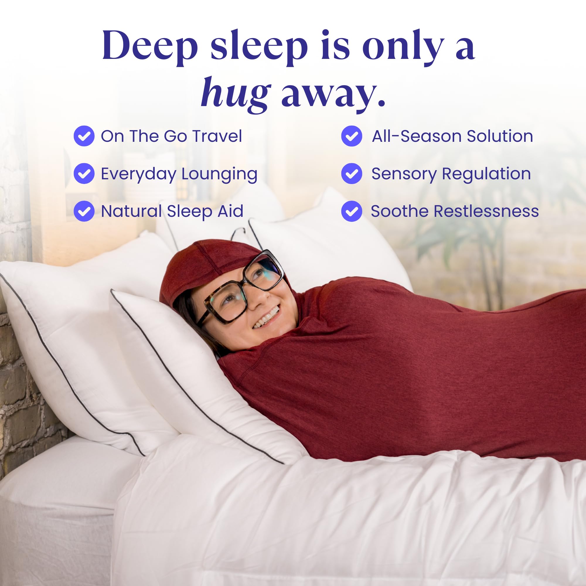 Hug Sleep lifestyle image of person lounging in pod illustrating relaxation and versatility