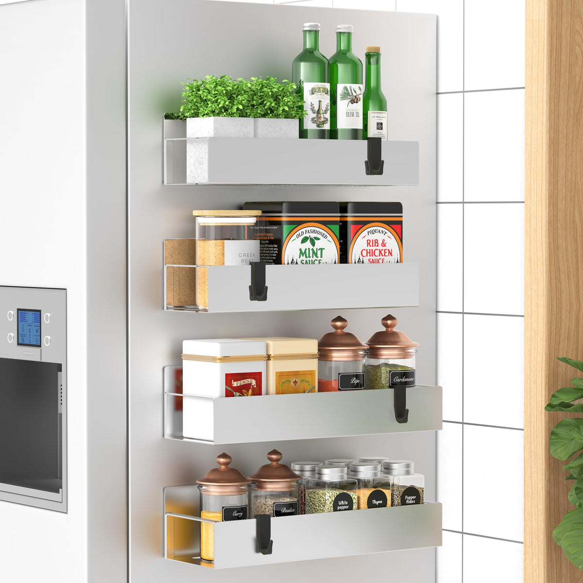HuggieGems front view on refrigerator showing neat organization and easy access