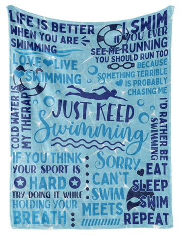 Huglanket front view showing swimmer design and gift-ready look