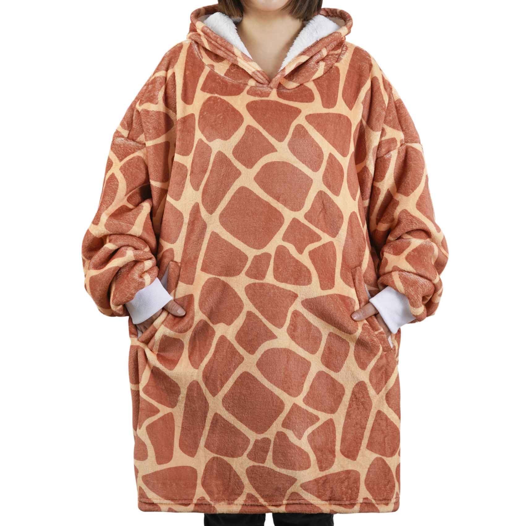Huglanket giraffe front view showing full pattern and cozy fit