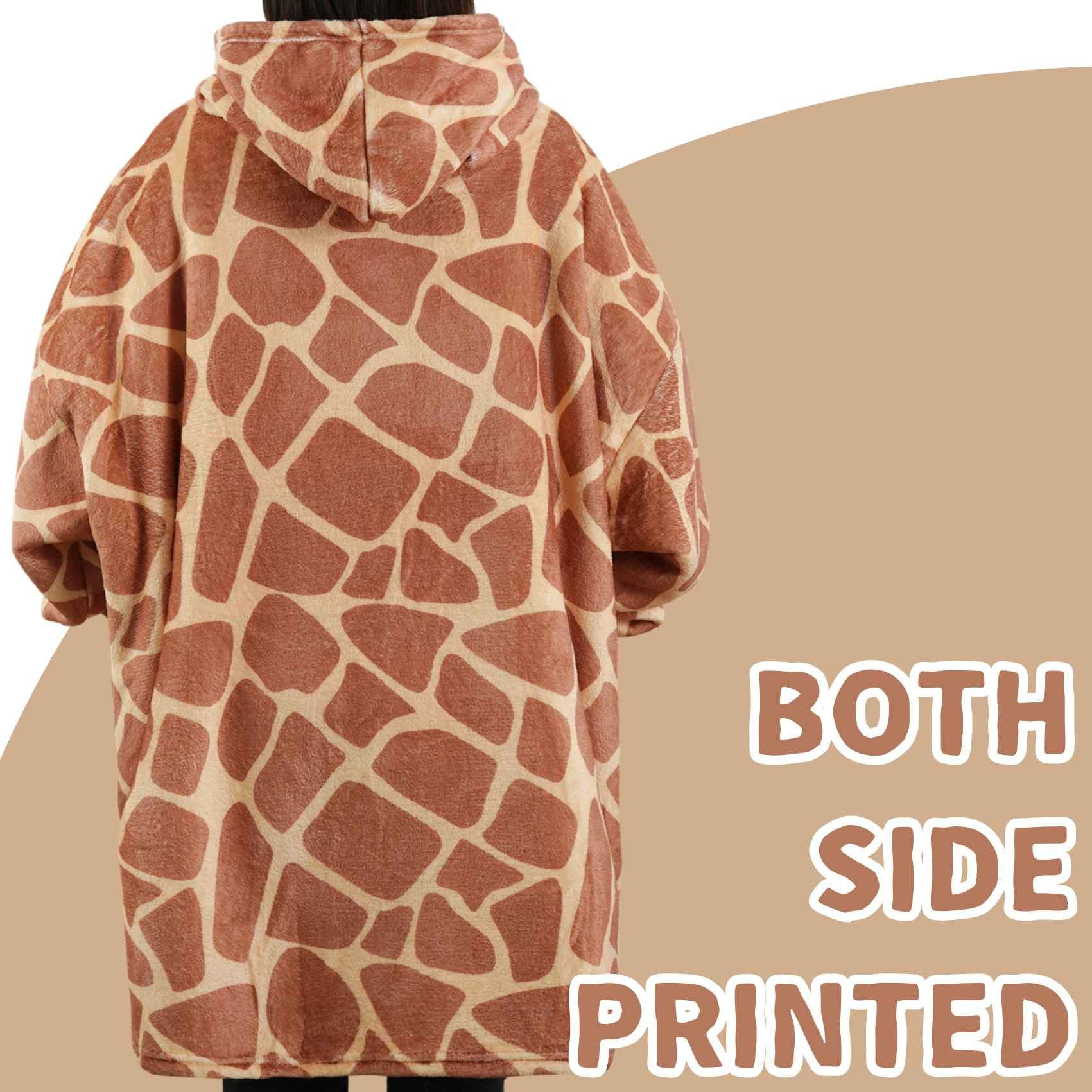 Huglanket giraffe hood detail emphasizing warm head coverage