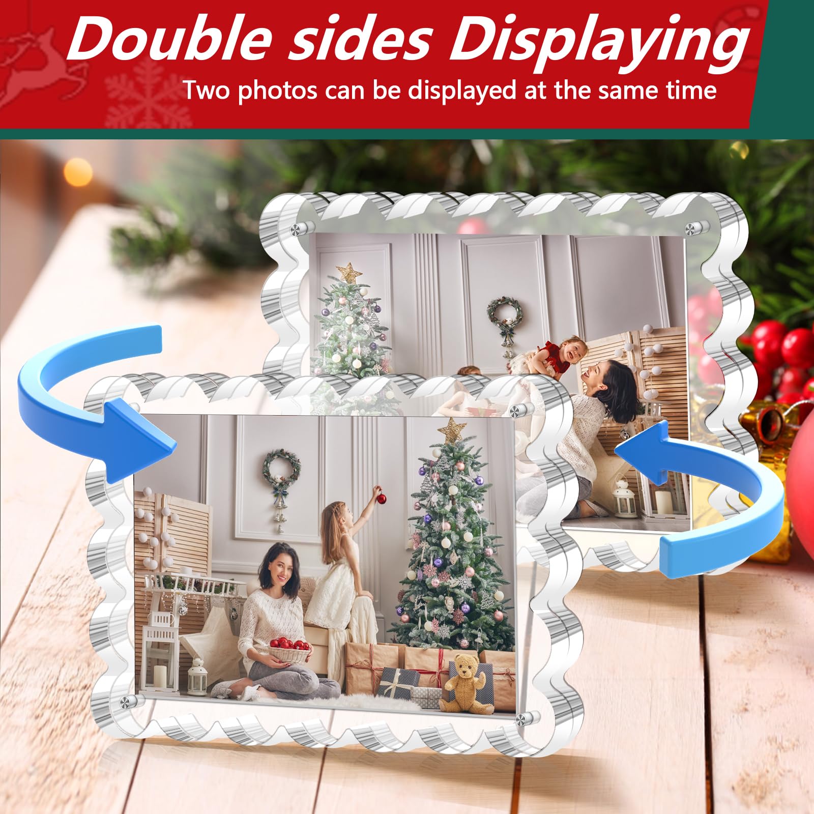 HUGZNLFEI double-sided display in use showing two photos and flexible display