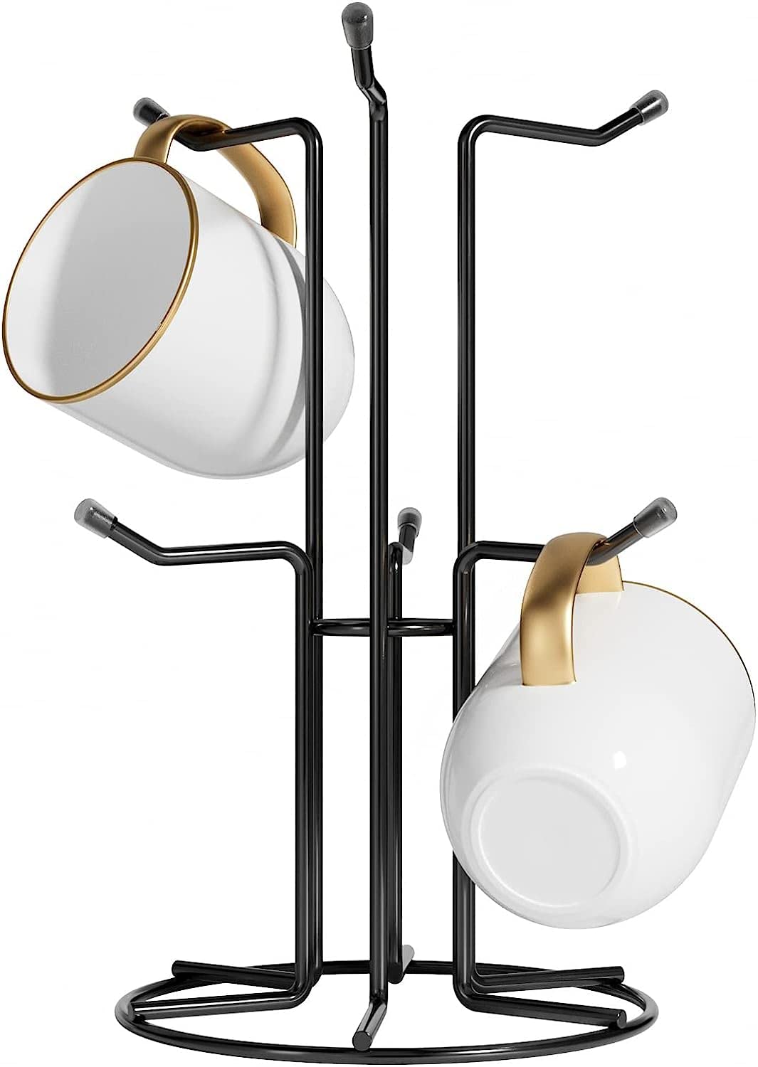 HULISEN mug tree front view showing six hooks and compact footprint for organized counter