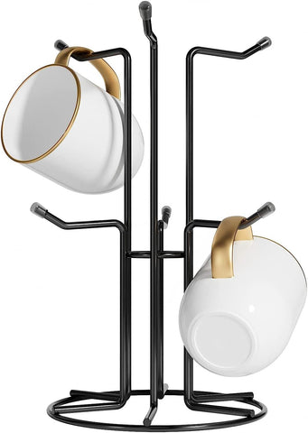 HULISEN mug tree front view showing six hooks and compact footprint for organized counter