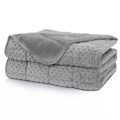 Huloo Sleep front view of gray twin weighted blanket showing size and finish benefit: clear product look