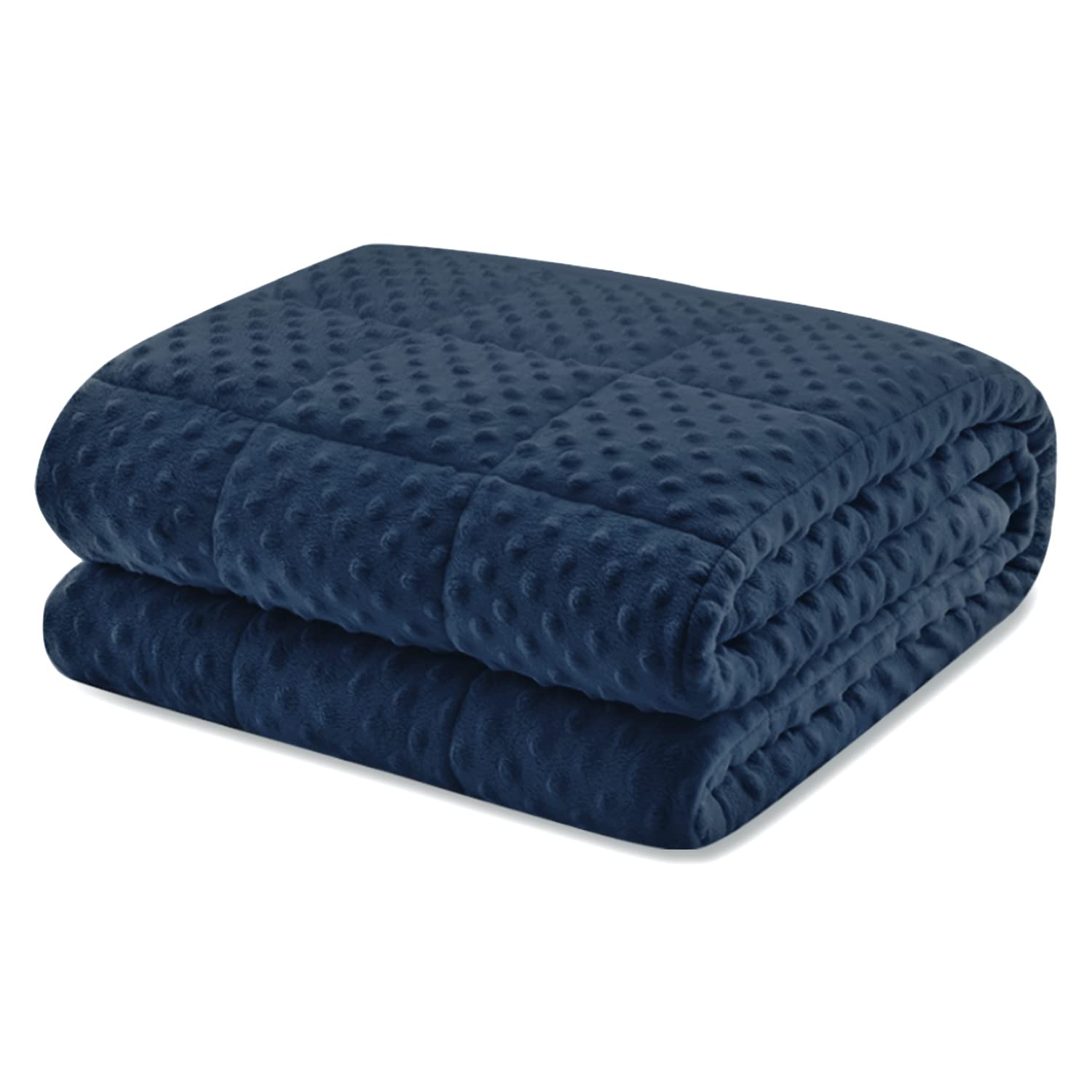 Huloo Sleep front view navy blanket on bed showing queen coverage and calm color