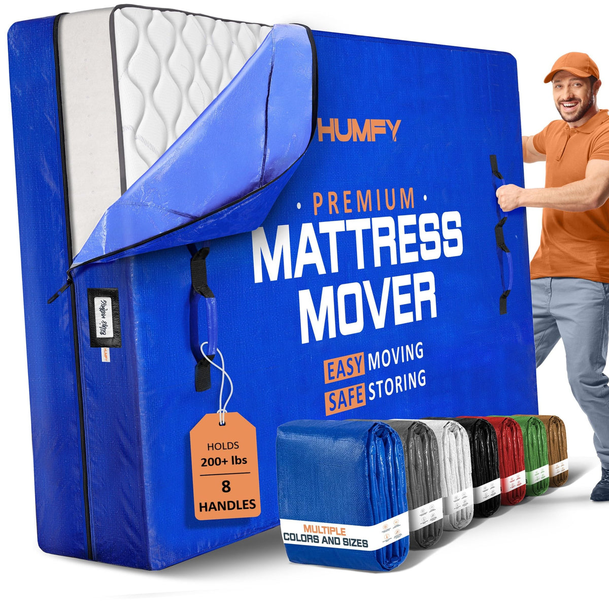 HUMFY front view of queen mattress bag showing full coverage and protection