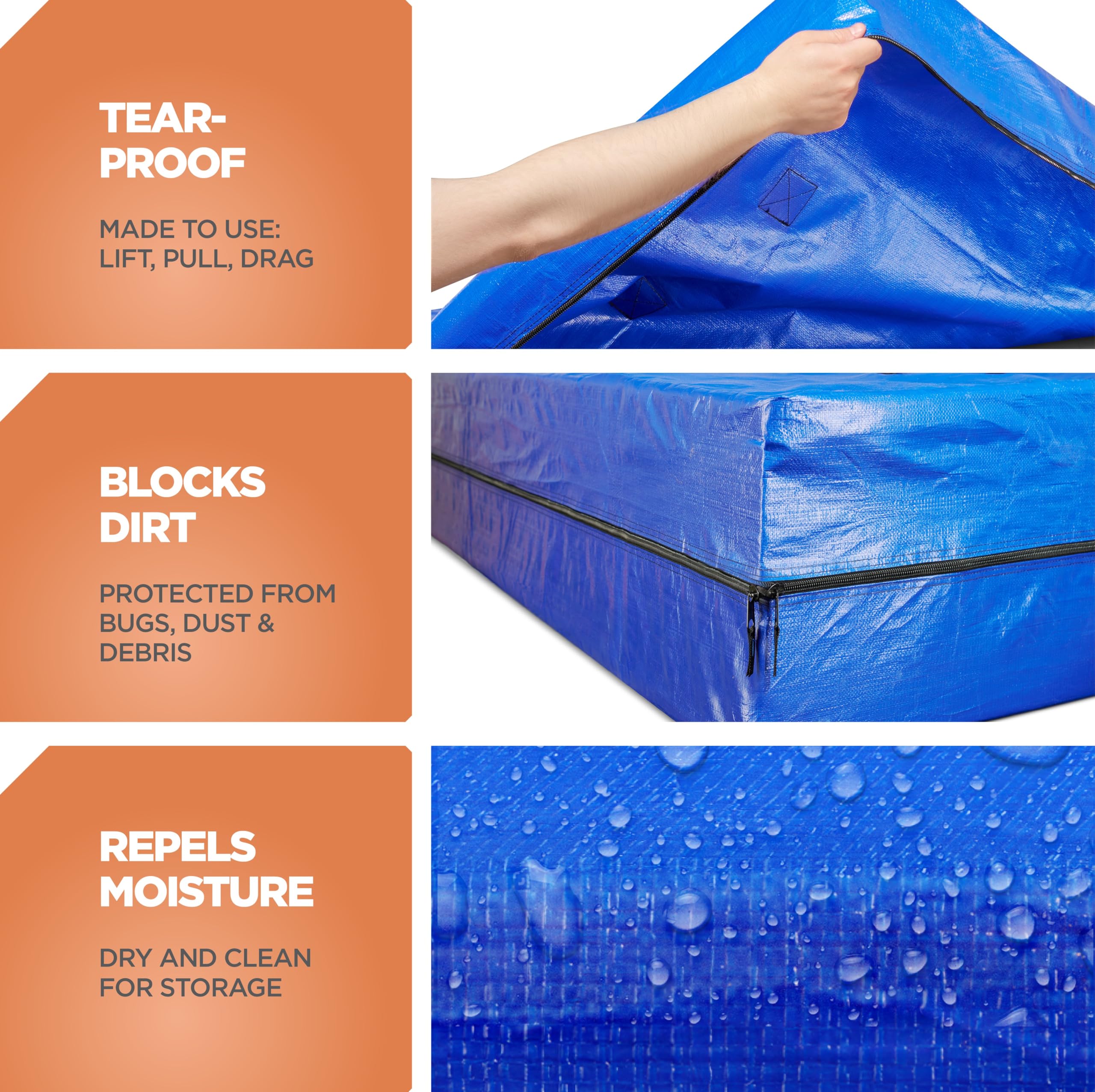 HUMFY tarp texture detail showing tear-proof material for durability