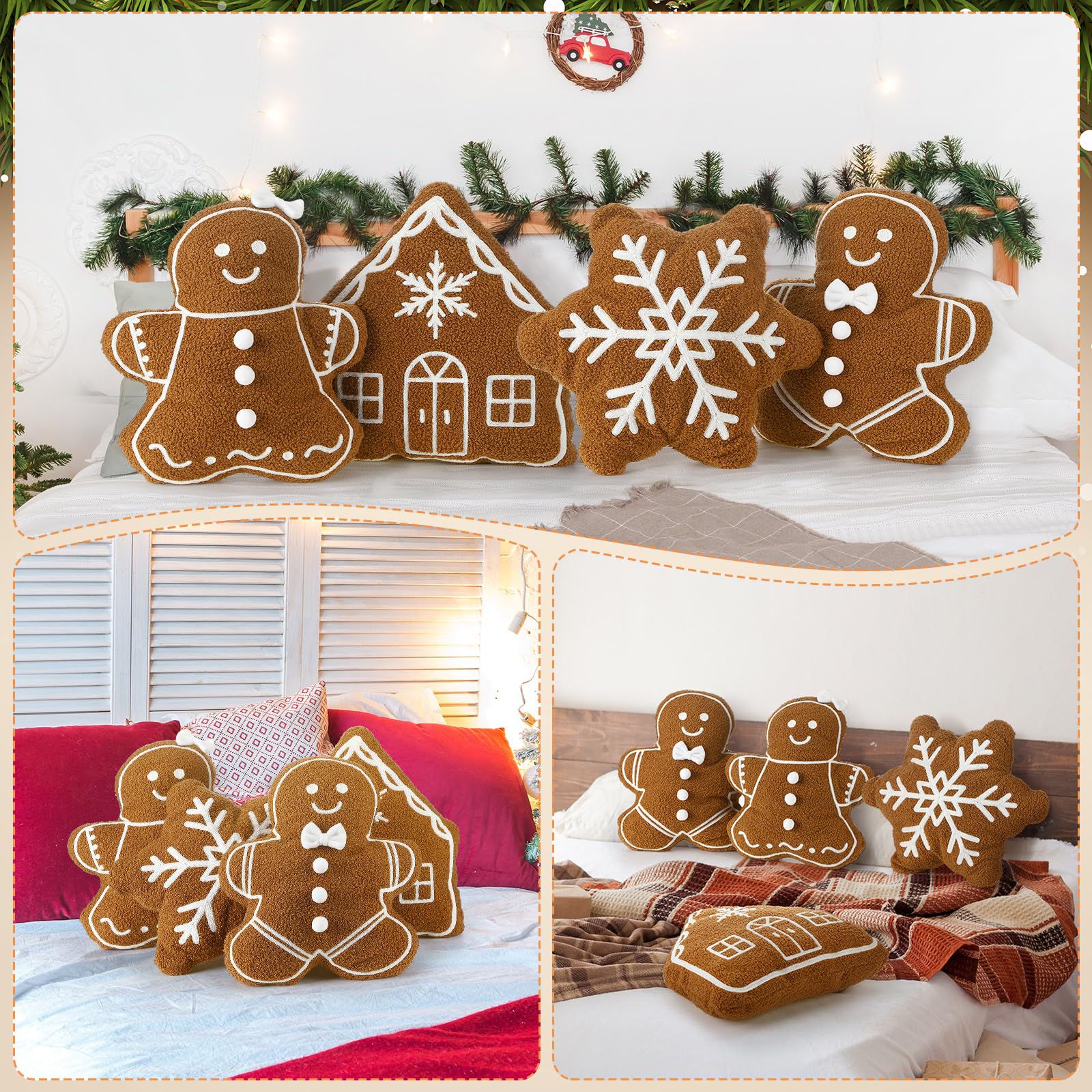 HunnmingRe pillows on a sofa styled with throws to create warm holiday ambience