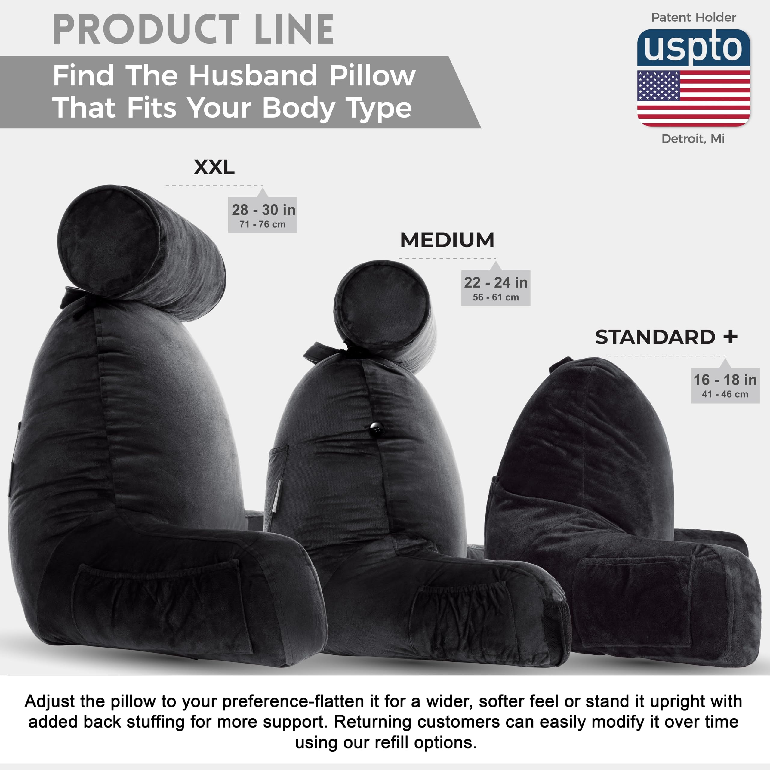 Husband Pillow armrest detail showing stable side support for sitting
