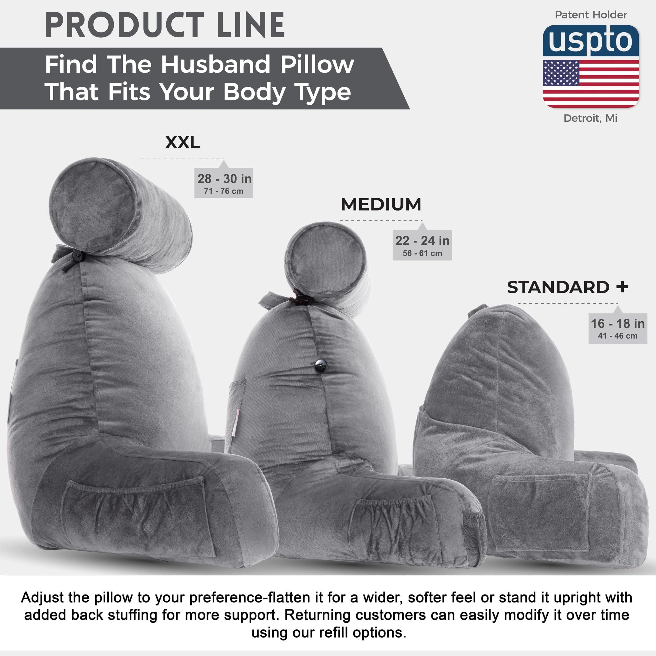 Husband Pillow neck roll detail providing head support for relaxed reading
