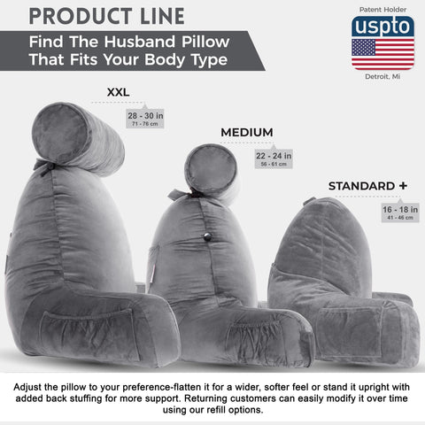 Husband Pillow neck roll detail providing head support for relaxed reading
