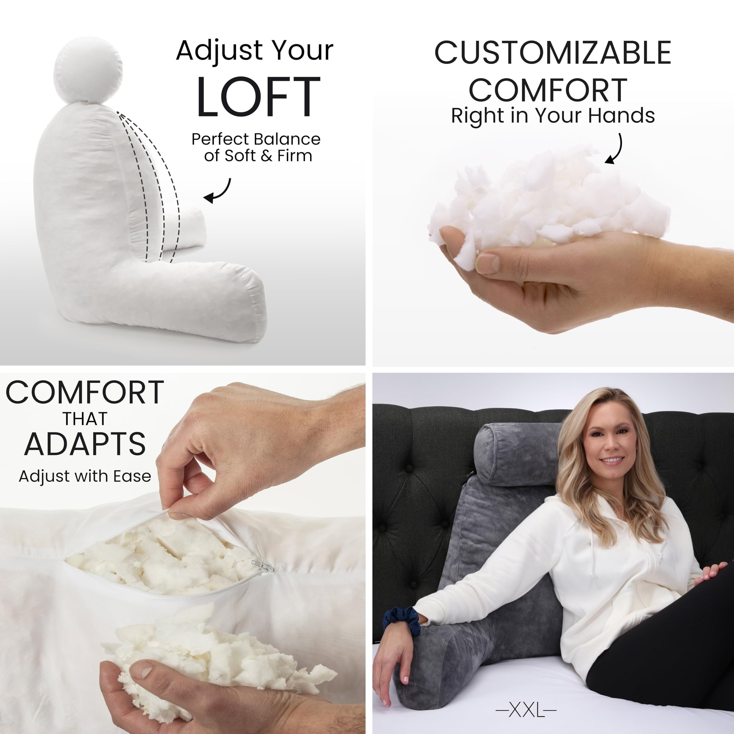 Husband Pillow side profile demonstrating tall 30-inch support and armrests benefit