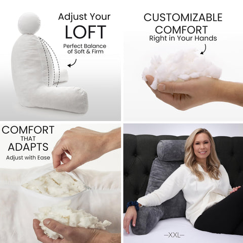Husband Pillow side profile demonstrating tall 30-inch support and armrests benefit