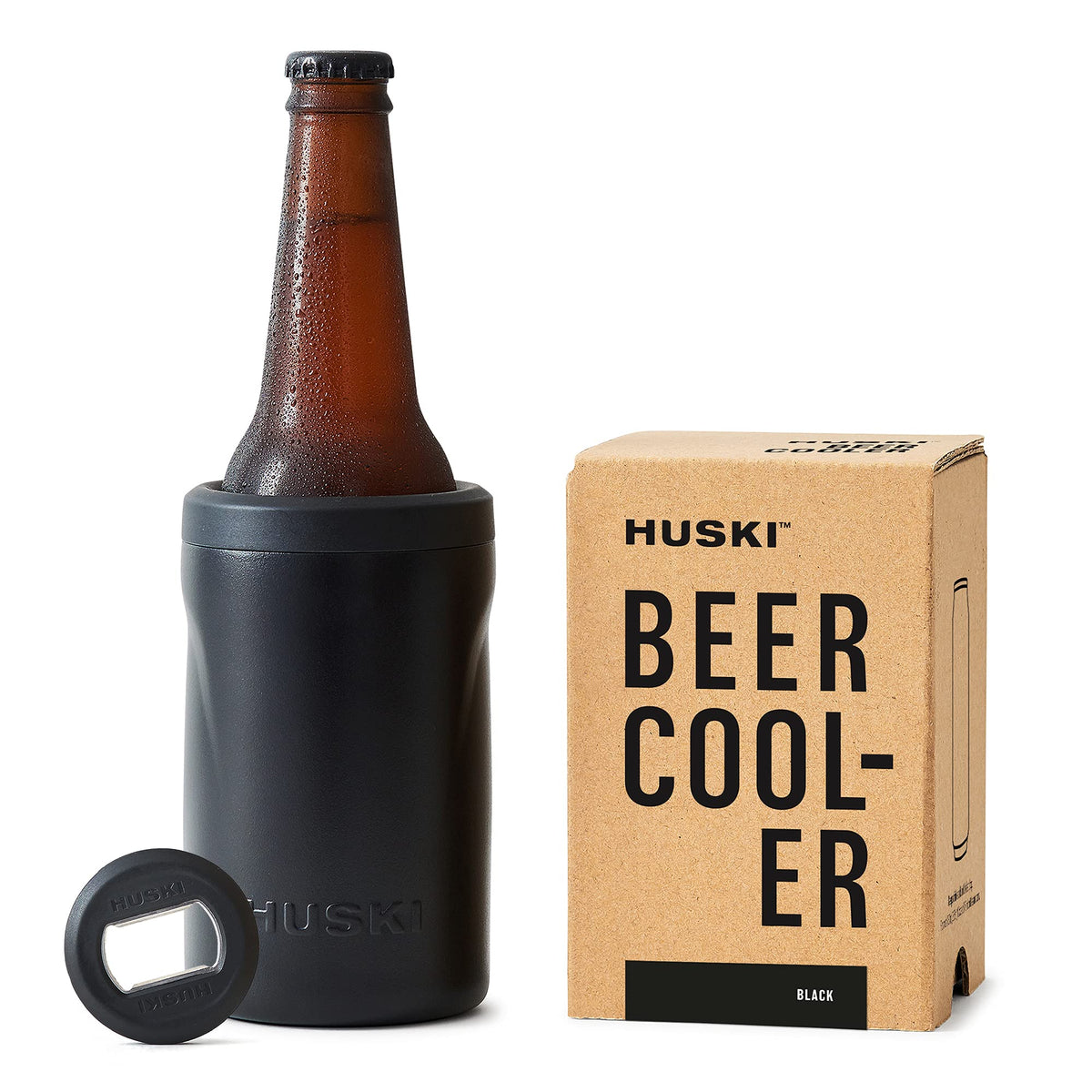 Huski front view showing sleek black finish and durable cooler benefit