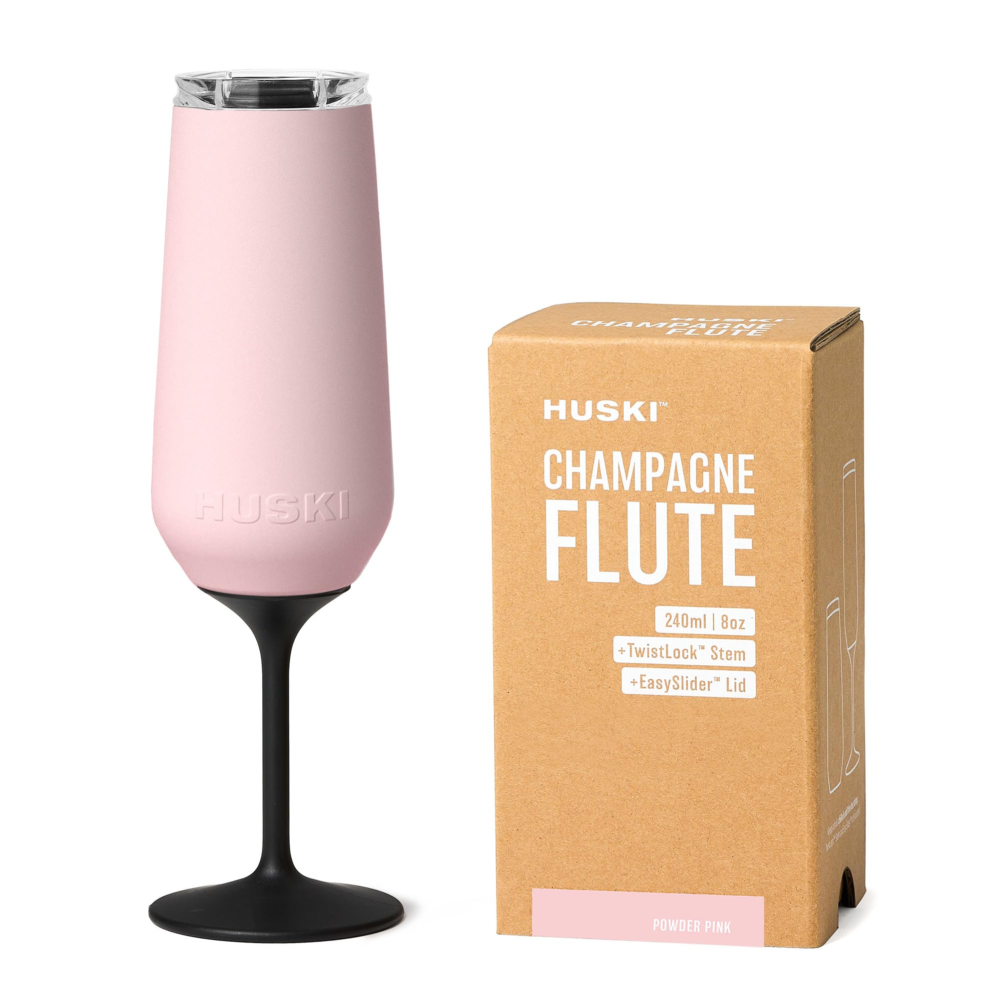 Huski front view powder pink flute showing sleek profile and insulation benefit