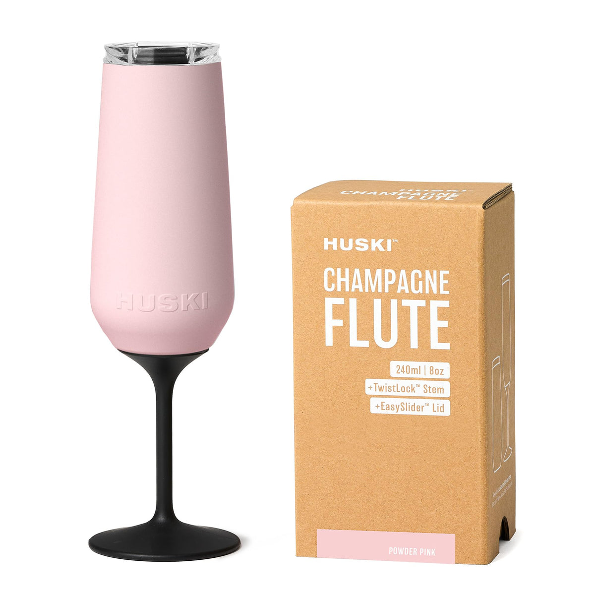 Huski front view powder pink flute showing sleek profile and insulation benefit
