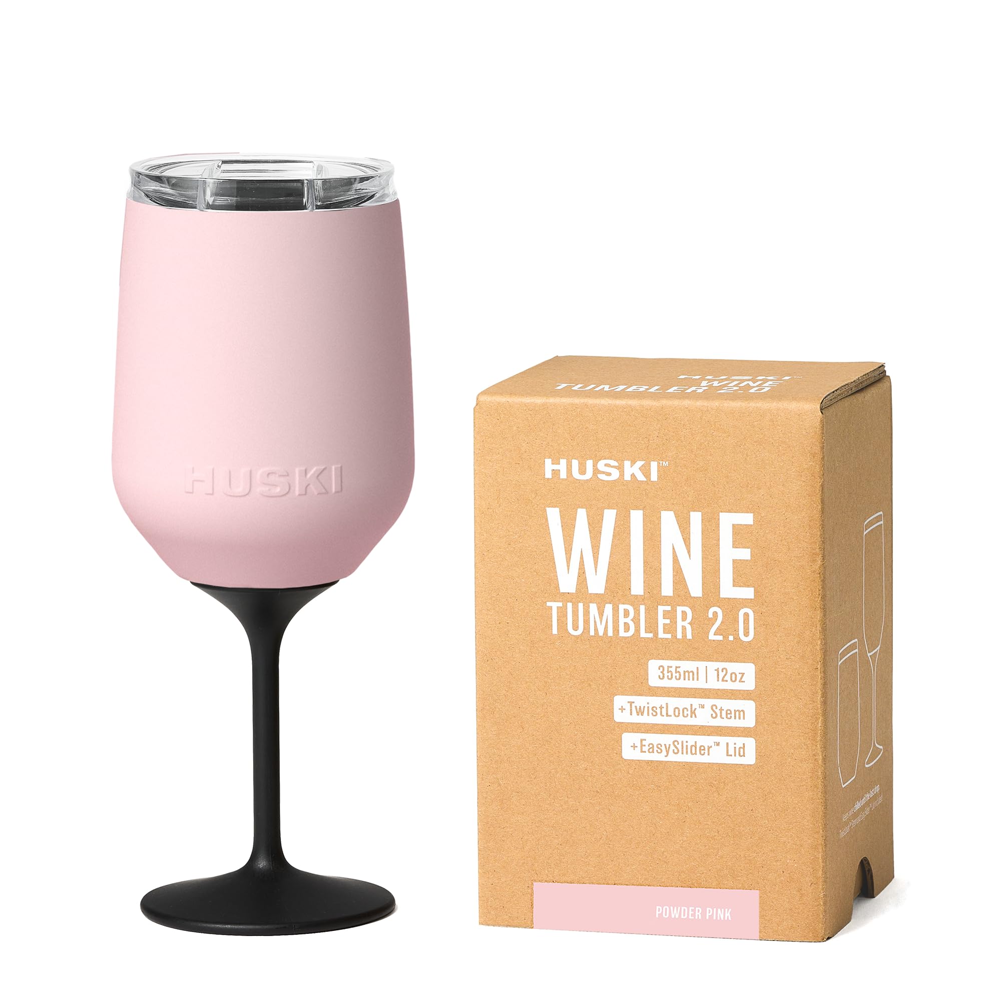 Huski powder pink tumbler front view showing elegant finish and portability