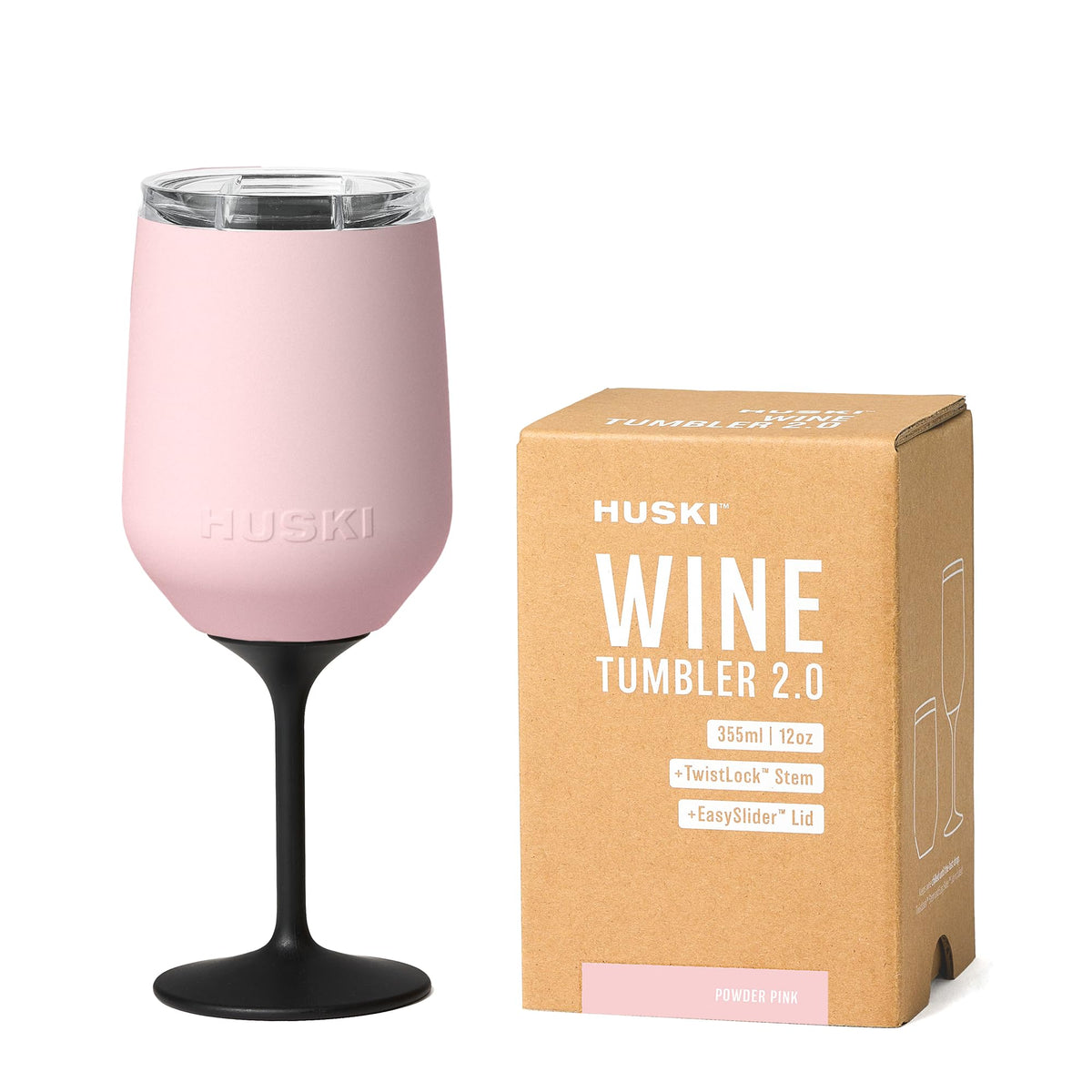 Huski powder pink tumbler front view showing elegant finish and portability