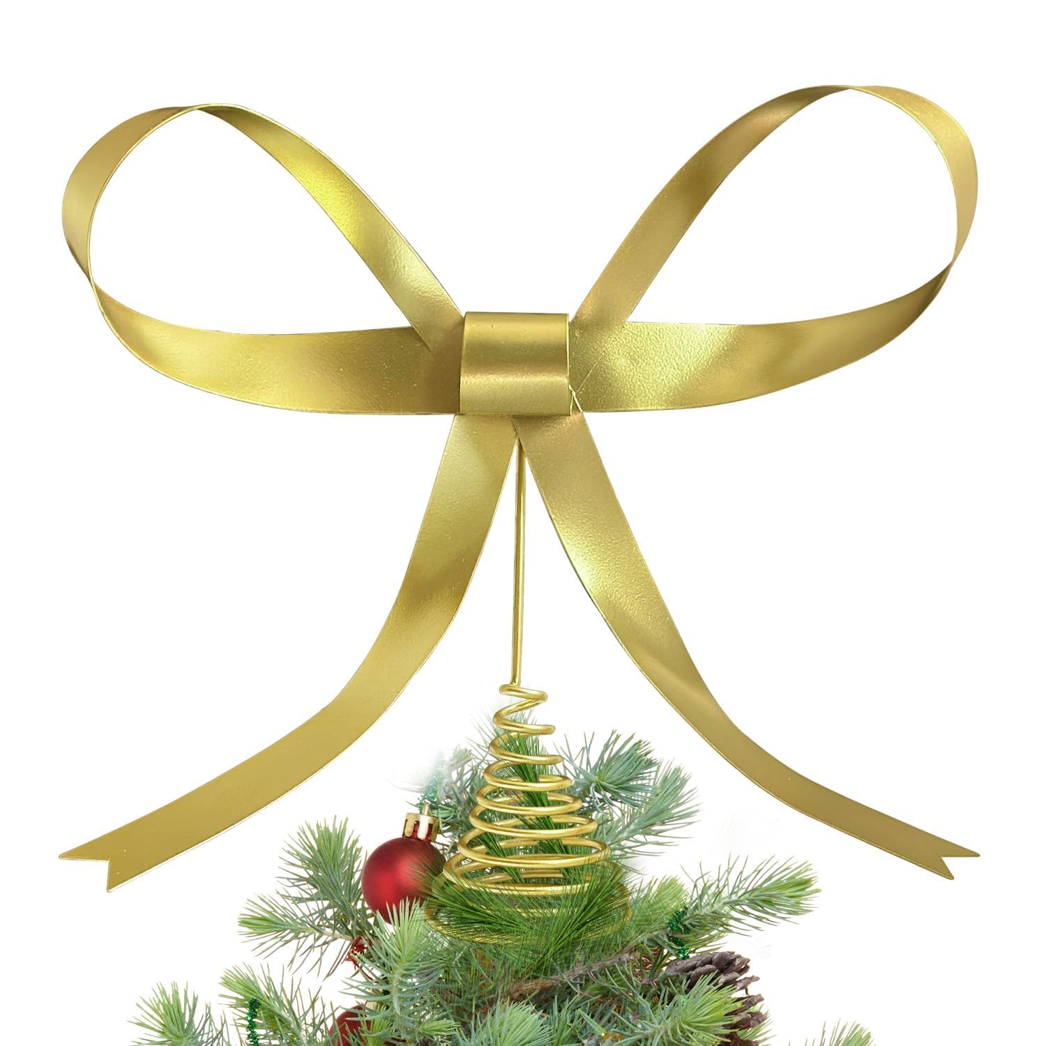 HUTHDAK gold bow front view showing elegant shine and instant tree focal point