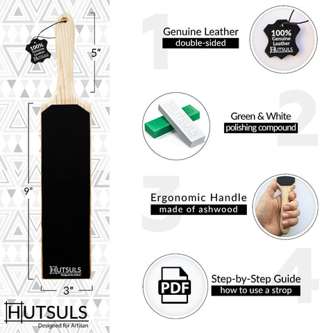 Hutsuls ashwood handle closeup highlighting ergonomic grip for controlled stropping