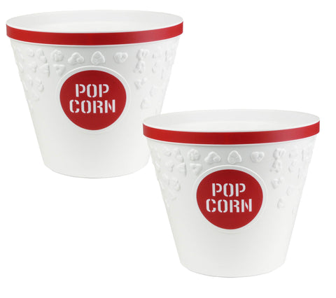 Hutzler red popcorn bucket front view showing classic theatre look and easy sharing