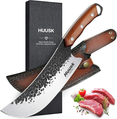 Huusk butcher knife front profile showing blade and handle for precise cutting