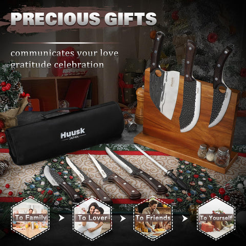 Huusk roll bag opened to display knives for easy transport and tidy storage