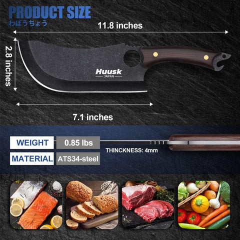 Huusk in use chopping meat showing efficient power and cutting precision