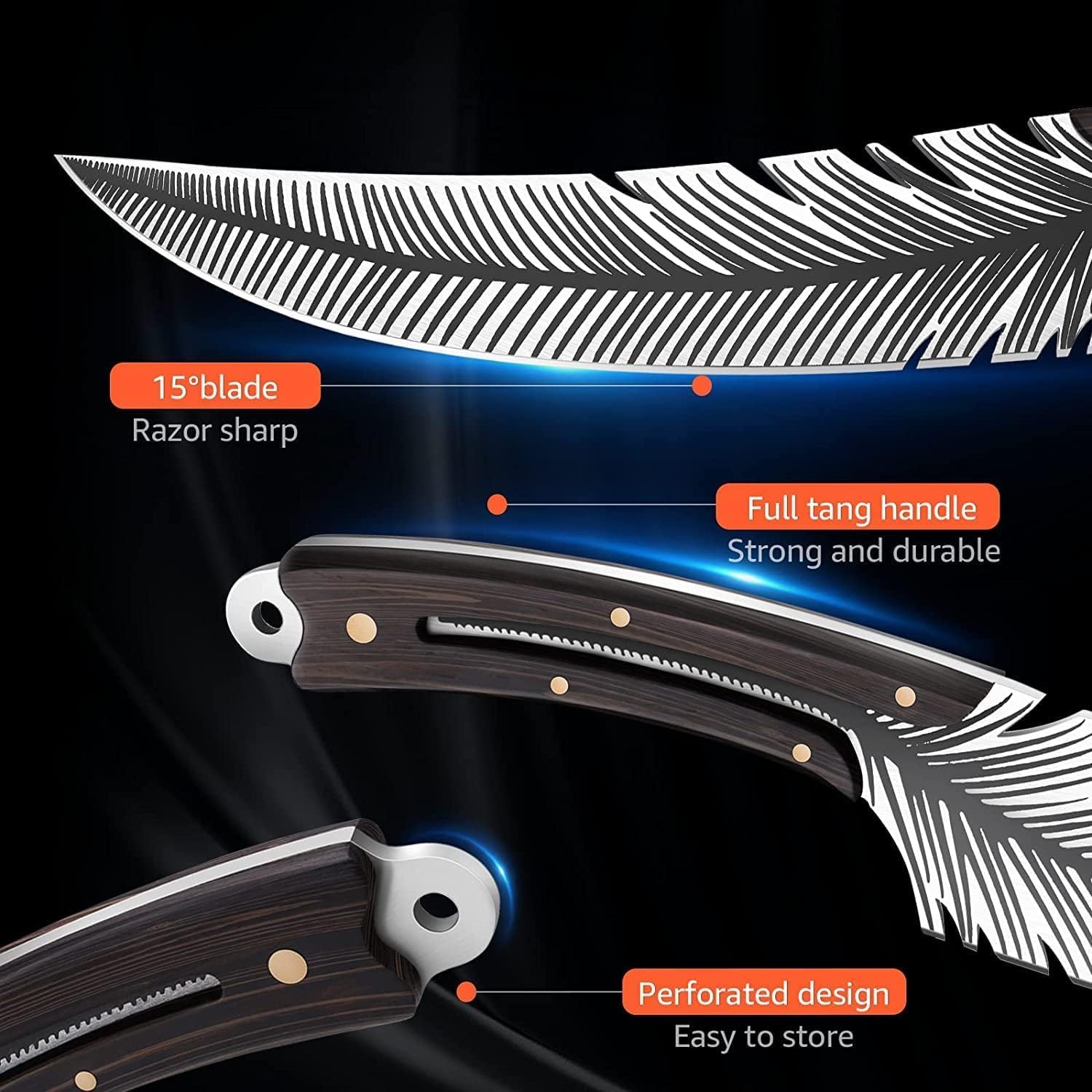 Smith Chu Huusk handle detail with five rivets offering balance and secure grip benefit