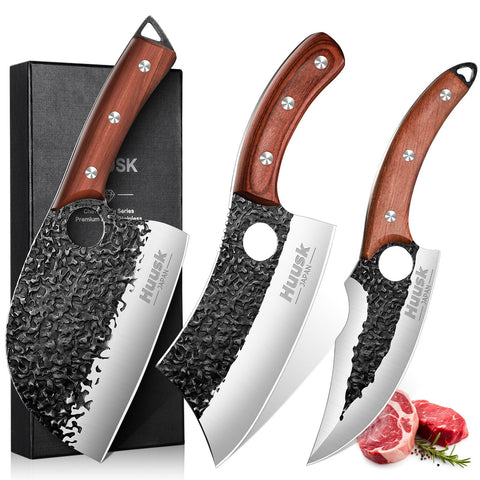 Huusk front packaging showing complete knife set and gift-ready presentation