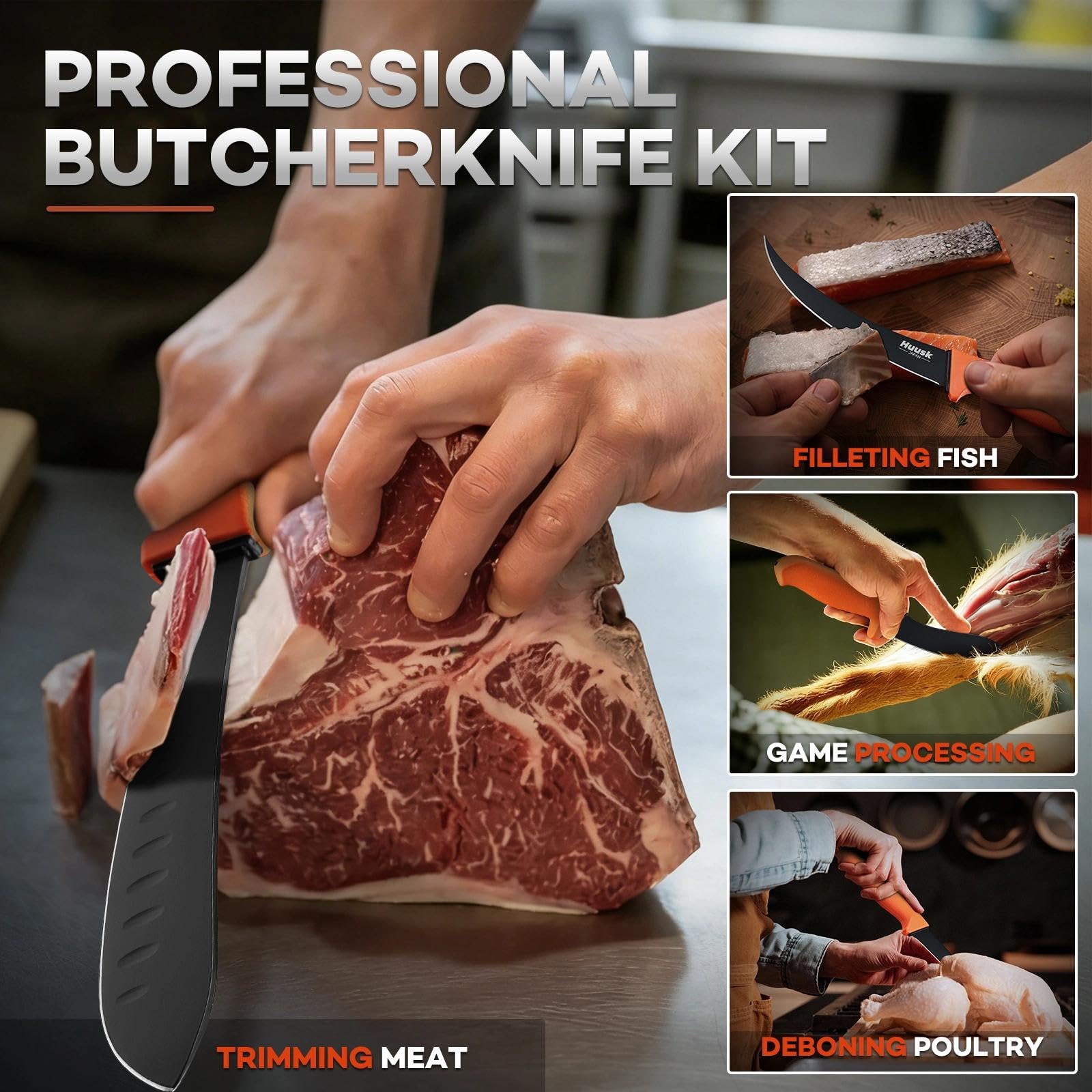 Huusk granton butcher knife slicing roast for effortless, consistent portions