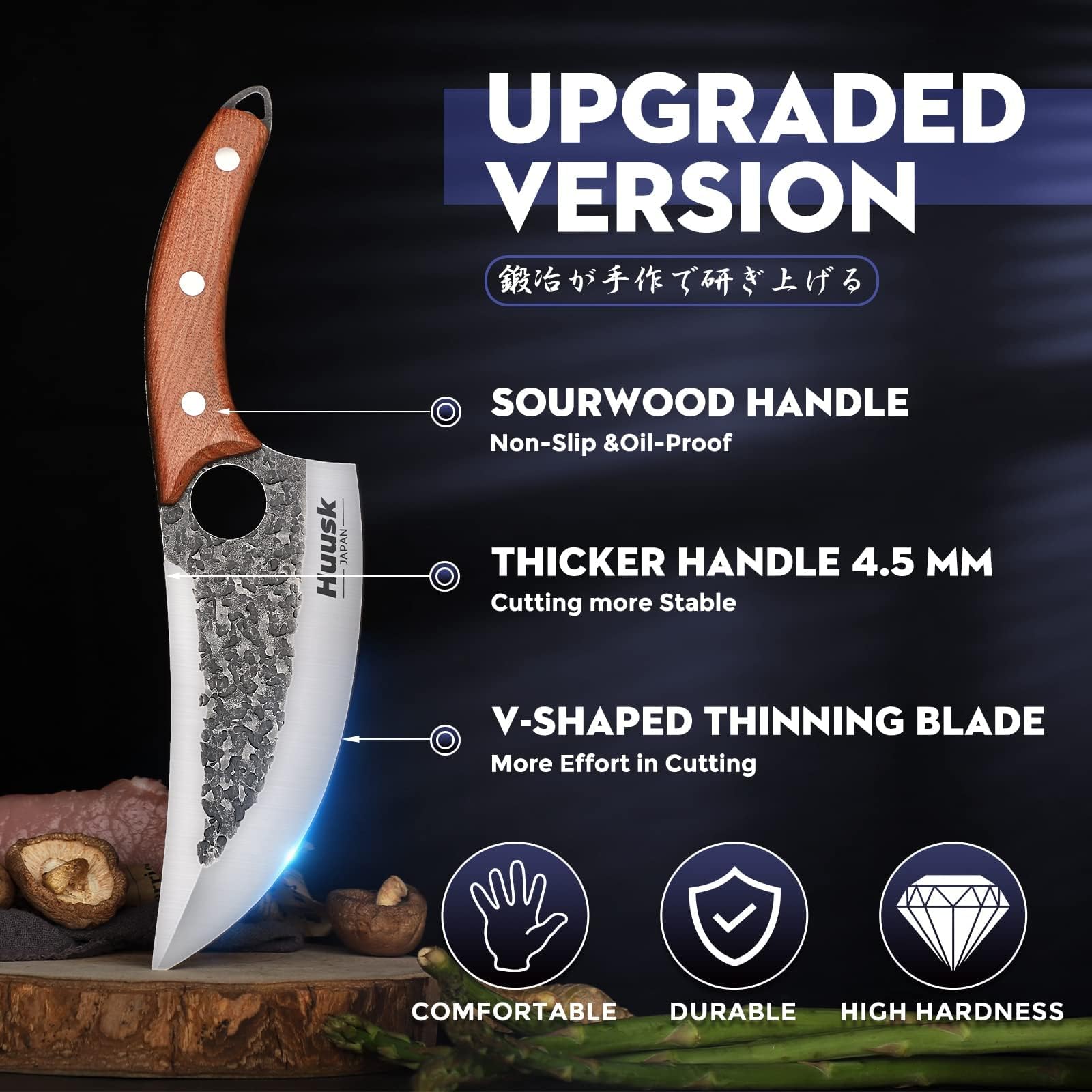 Huusk sourwood handle detail offering durable comfortable-grip benefit