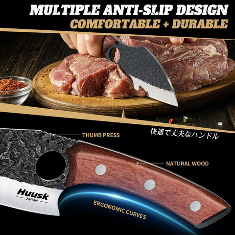 Huusk wooden handle held in hand to show ergonomic grip and balance