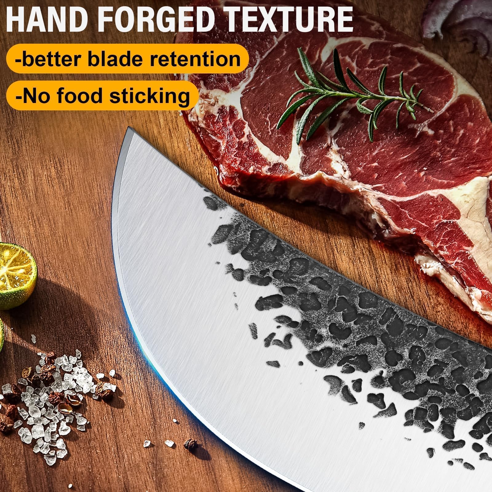 Huusk knife in kitchen on cutting board demonstrating controlled rocking cuts