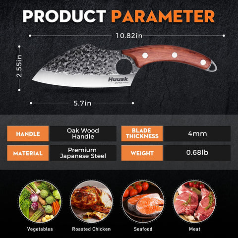 Huusk slicing roasted meat in kitchen, precise carving and clean slices