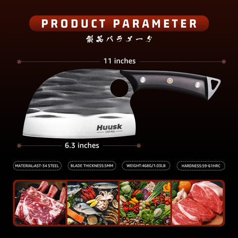 Huusk in use cutting meat demonstrating clean slices and cutting power