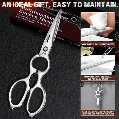 Huusk shears styled in kitchen scene with gift box indicating present-ready appeal