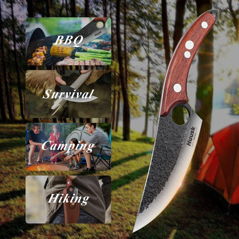 Huusk knife in use chopping vegetables, provides precise control for kitchen prep