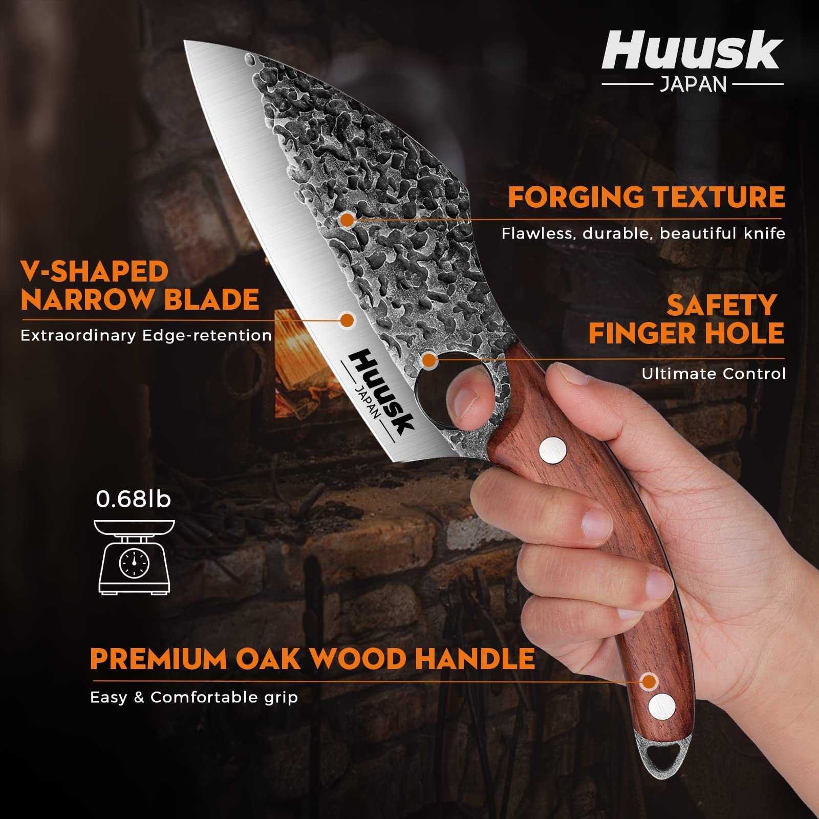 Huusk knife in leather sheath, safe transport and protected blade benefit